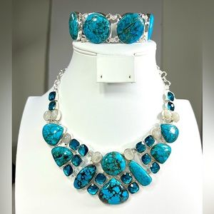 Turquoise Necklace 925 Large Necklace & Large Bracelet Set
